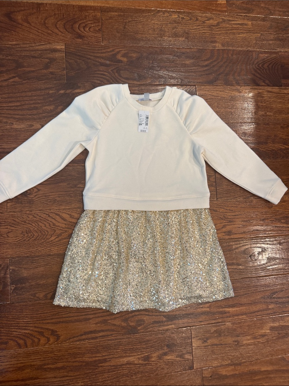The Children's Place Cream Top with Gold Sequin Skirt Girls Dress